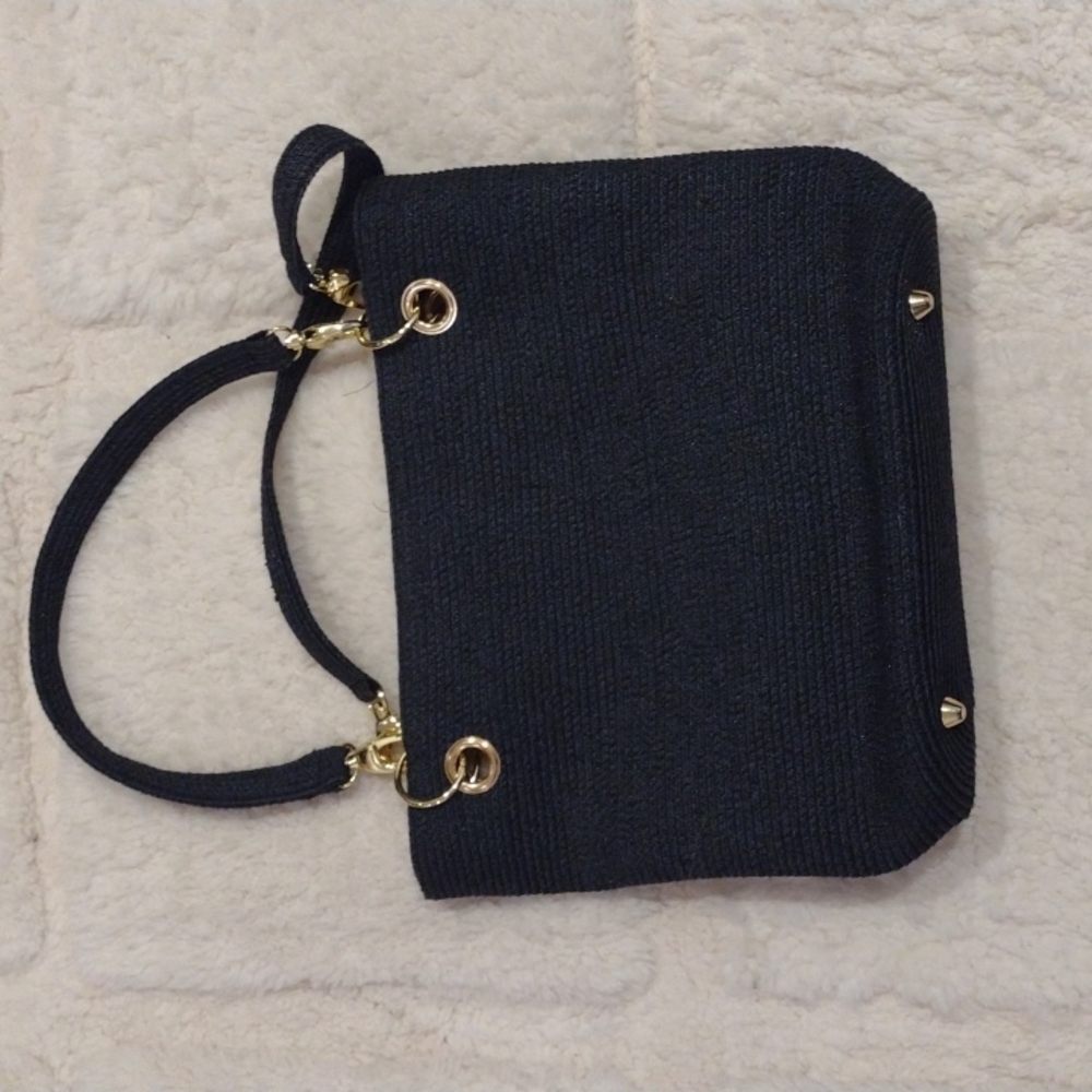 Black Woven Handbag with Detachable Straps